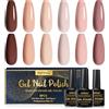 INPING Smalto Semipermante Unghie, 6 Colori Nude Naturale Marrone Scuro Nude Smalti Semipermanenti per Unghie, Soak Off UV/LED Semipermanente Gel Unghie DIY Nail Art Set, 8 ML