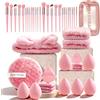 KMFASVX Set di pennelli per trucco, professionali per applicazioni precise, con pennello per fondotinta, pennello per contorno e trucco per occhi, ideale per viaggi e uso quotidiano (Rosa)