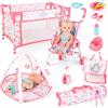 deAO Set Passeggino per Bambole con Bambola da 12cm e Accessori