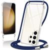 Kilbnom Cover per Samsung Galaxy S23 Ultra con Cordino, Trasparente Custodia con Laccio Tracolla Cellulare Girocollo Collana Corda Catena Cinghia, Ultra Morbido Silicone TPU Antiurto Case, Blu scuro