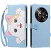 TAUYN Folio Custodia per ZTE Blade A75 5G, PU Pelle Antiurto TPU Custodie, Gatto Carino Modello, con Slot per Schede & Supporto Funzione Portafoglio Cover - Azzurro