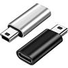 SELIACR 2PCS USB C to Mini USB Adapter Connettore Tipo C Femmina a Mini USB Maschio, Adattatore da USB Mini a USB C per Fotocamere Digitali, Computer e GPS (Nero + Argento)