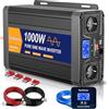 Starkbaer 1000W/2000W Inverter 12V 220V Onda Pura, Trasformatore 220V 12V, Convertitore per Auto, Con schermo LCD, telecomando, presa CA e USB-C. Per camper, auto, solare, campeggio e blackout [Classe A+]