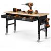 VEVOR Banco da Lavoro 1524x610 mm Tavolo da Lavoro Altezza Regolabile 760-1010 m, Tavolo per Lavorazione Falegname Fai-da-te da Garage con Cassetto Presa di Corrente Ruote Pannello Forato