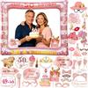 LMSHOWOWO 30 pz Photo Booth Compleanno 50 Anni, Oro Rosa Foto Props Accessori con Cornice Selfie Gonfiabile, Gadget 50 Anni, per Addobbi Festa Compleanno Donna