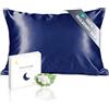 townssilk Federa seta cuscino,100% naturale seta di gelso 19momme,doppia faccia,benefica per capelli e pelle,ipoallergenica,cerniera nascosta,1 pz,40x60cm,Navyblue