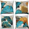 Hnmdmyi Copricuscino turchese 50x50 Set di 4, Teal e Oro Fiore Foglia Pianta Agriturismo Cuscino Decorativo Copri Cuscino in Lino per Divano Letto Giardino Esterno Home Decor