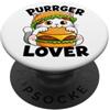 Cartoon Cat Burger Art Cute Food Simpatico cartone animato gatto hamburger illustrazione Purrger Design PopSockets PopGrip Adesivo