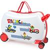 ITACA - Valigia Bambina Con Seduta Comoda Trolley Cavalcabile Con Ruote Girevoli Valigia Per Bambini Leggera Colorata Design Giocoso Viaggi Divertenti Per Piccoli, Corse automobilistiche