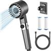 JOEJONI Soffione doccia con filtro, soffione doccia a risparmio acqua, doccetta ad alta pressione con 3 + 1 tipi di getto, soffione doccia con tubo, per la rimozione di acqua dura, cloro residuo,
