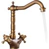 Nastopee Rubinetto Vintage Rubinetto Lavello Cucina Girevole a 360°, Miscelatore Lavabo Bagno in Ottone, Rubinetto Bagno a Doppia Maniglia, Calda e Fredda del Rubinetto, con Tubo Flessibile, Design Durevole
