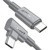 SUNGUY Cavo USB-C a USB-C angolare, Cavo di tipo C in nylon intrecciato a 90 gradi con ricarica rapida PD da 60 W compatibile con iPhone 17 16 15 Pro Max, MacBook, Galaxy[0,5m-Grigio-2pezzi]