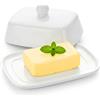 VINATO Burriera Ceramica per 250g, Burriera Porcellana con Coperchio e Manico Portaburro da Frigo per Burro Portaburro da Frigo, Lavabile in Lavastoviglie, Bianco