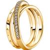 PANDORA Signature Anello con pavé incrociato a tripla banda placcato in oro 14k con zirconi cubici trasparenti, 60