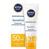 NIVEA SUN Sensitive Protección Facial FP 50 (1 x 50 ml), protector solar facial para piel sensible, crema sin perfume con 0% sensación pegajosa