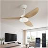 AQLEDY Ventilatore da Soffitto con Luce e Telecomando, Lampadario con Ventola da Soffitto Silenzioso 6 Velocità, Motore DC Reversibile, Pale da Soffitto con Luci LED per Camera Soggiorno - Legno Bianc
