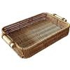 Gungtj Vassoio rettangolare in rattan, organizer da bagno, cestino in vimini intrecciato a mano, piatto da tavolo, (35 x 24 x 5 cm), perfetto per cena, porzioni e conservazione