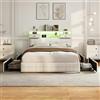 JiaOyu Letto imbottito, 160 x 200 cm, letto matrimoniale con illuminazione a LED e porta USB, moderno letto con vano portaoggetti, testiera e 4 cassetti, letto per ragazzi con rete a doghe, senza materasso