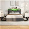 JiaOyu Letto imbottito, 160 x 200 cm, letto matrimoniale con illuminazione a LED e porta USB, moderno letto contenitore con testiera contenitore e 4 cassetti, letto per ragazzi con rete a doghe, senza