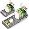 TOOLF - Scolapiatti espandibile, compatto, in acciaio inox con portaposate rimovibile, antiruggine, piccolo scolapiatti per lavello o piano di lavoro della cucina