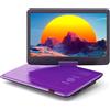 WOLFANG Lettore DVD portatile da 17,5" con display HD da 15,6", batteria da 5000 mAh, nessuna restrizione regionale, doppi altoparlanti stereo, supporto USB/SD/Sync-TV/proiettore, viola