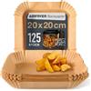 Moritz & Moritz Airfryer - Carta da forno quadrata, 20 x 20 cm, 125 pezzi, monouso, altezza bordo 4,5 cm, antiaderente e oleorepellente, fino a 220 °C, per friggitrice ad aria calda e forno da 5 a 8