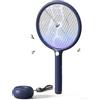 AROEVE Racchetta Zanzare Elettrica, 2-in-1 Racchetta Zanzare, 4000V, Base di Ricarica USB, Batteria Ricaricabile da 1200mAh, Modalità di Attrazione Auto, Luce LED, Protezione a 3 Strati,Blu