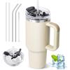 ZAKVOP Borraccia Termica con Cannuccia, 1200ml Tazza con Coperchio Multifunzione e Maniglia, Mug Tumbler Cup da Viaggio (Bianco Crema)