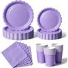 Nkaiso 50 Pezzi Piatti Carta e Tovaglioli Viola chiaro per 10 Persone | Set Stoviglie Festa con 10x Piatti Carta 23cm e 10x 18cm Usa e Getta, 10 Bicchieri, 20 Tovaglioli Compleanno BBQ