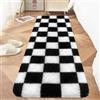MondayRug Tappeto morbido e peloso per camera da letto e soggiorno, a scacchi, colore bianco e nero, 6 x 1,8 m, tappeto a pelo lungo, antiscivolo, per comodino, divano, casa, dormitorio, decorazione