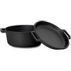 4BIG.fun Casseruola in ghisa con coperchio Ø 28 cm - 6 l - Rostiera con Manici tradizionale in ghisa 2 in 1 - Cocotte Per induzione - Casseruola per pane, per zuppe