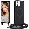 Coiwxmoi Magnetica Cover per iPhone 11 con Cordino Regolabile, [Compatibile con MagSafe] Custodia con Collana Tracolla Laccio Collo Liquido TPU Silicone Lanyard Antiurto Case, Nero