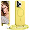 Coiwxmoi Magnetica Cover per iPhone 13 Pro Max con Cordino Regolabile, [Compatibile con MagSafe] Custodia con Collana Tracolla Laccio Collo Liquido TPU Silicone Lanyard Antiurto Case, Giallo