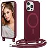 Coiwxmoi Magnetica Cover per iPhone 11 Pro con Cordino Regolabile, [Compatibile con MagSafe] Custodia con Collana Tracolla Laccio Collo Liquido TPU Silicone Lanyard Antiurto Case, Rosso Vino