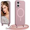 Coiwxmoi Magnetica Cover per iPhone 17 con Cordino Regolabile, [Compatibile con MagSafe] Custodia con Collana Tracolla Laccio Collo Liquido TPU Silicone Lanyard Antiurto Case, Rosa