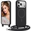 Coiwxmoi Magnetica Cover per iPhone 17 Pro Max con Cordino Regolabile, [Compatibile con MagSafe] Custodia con Collana Tracolla Laccio Collo Liquido TPU Silicone Lanyard Antiurto Case, Nero