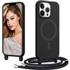 Coiwxmoi Magnetica Cover per iPhone 14 Pro Max con Cordino Regolabile, [Compatibile con MagSafe] Custodia con Collana Tracolla Laccio Collo Liquido TPU Silicone Lanyard Antiurto Case, Nero