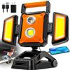 SYLSTAR Faro LED Ricaricabile 40W, 4000LM Faretto a Batteria con Pinza e Base Magnetica, Faro da Cantiere con 5 Modi, Pieghevole e Rotante 360°,Faretto Cantiere per Officina Garage Campeggio Emergenza