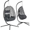 WOLTU Poltrona Sospesa a Uovo, Sedia Sospesa con Supporto in Metallo, Cuscino e Poggiatesta, Altezza Regolabile, in Rattan PE, per Giardino, Terrazza, 102x100x196 cm, Grigio