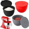 Gvode Set da 3 Pezzi con Coperchio e Inserti in Silicone per KitchenAid, Accessori per KitchenAid Impastatrice a Testa Ribaltabile da 4,5-5 QT, Ispessiti, Inodori, Antiaderenti, Nero/Rosso/Grigio