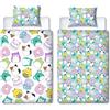 Character World Squishmallows - Set copripiumino singolo ufficiale, design felice, reversibile, con personaggi su 2 lati, con federa coordinata, multicolore