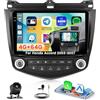 Roinvou 4G+64G Android 15 Schermo Autoradio per Honda Accord 7th 2003-2007 CarPlay Android Auto, 9 Pollici Incell Touchscreen Stereo Auto GPS Bluetooth EQ WIFI RDS FM SWC Telecamera