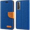 Shantime Custodia Portafoglio Flip in Tessuto Oxford Compatibile con Huawei P Smart 2021, Cover Protettiva Magnetica con Slot Carte e Supporto(Blu)