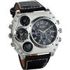 JewelryWe Orologio da Polso Grande Punky Militare Sport per Uomo, Bussola e Termometro Decorativo Dual Time Cinturino in Pelle Retro Vintage Gotico Quadrantini (Nero)