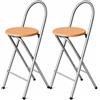 KMH® Sgabello Bill Set 2, pieghevole, schienale & pedana - Argento/Faggio