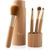 Luvia Cosmetics Luvia Bamboo - Set di pennelli da trucco con contenitore, 4 veri pennelli da trucco in bambù con contenitore per pennelli e puntelli in oro, vegani e privi di esperimenti sugli animali, idea regalo