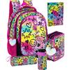 Julian Ross - Set Scuola 5 pezzi con Zaino Ergonomico, Astuccio 3 Scomparti, Borraccia, Diario, Tombolino, Shiny Mood