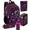 Julian Ross - Set Scuola 5 pezzi con Zaino Ergonomico, Astuccio 3 Scomparti, Borraccia, Diario, Tombolino, Lovely Vibes