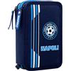 Forza Napoli - Astuccio triplo riempito per bambini, per la Scuola Elementare o tempo libero, 3 Zip, 44 Accessori scuola
