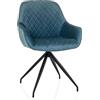 hjh LIVING Sedia da pranzo con braccioli, seduta imbottita ELVERUM Sedia imbottita con rivestimento in morbido velluto, gambe in metallo, blu-grigio